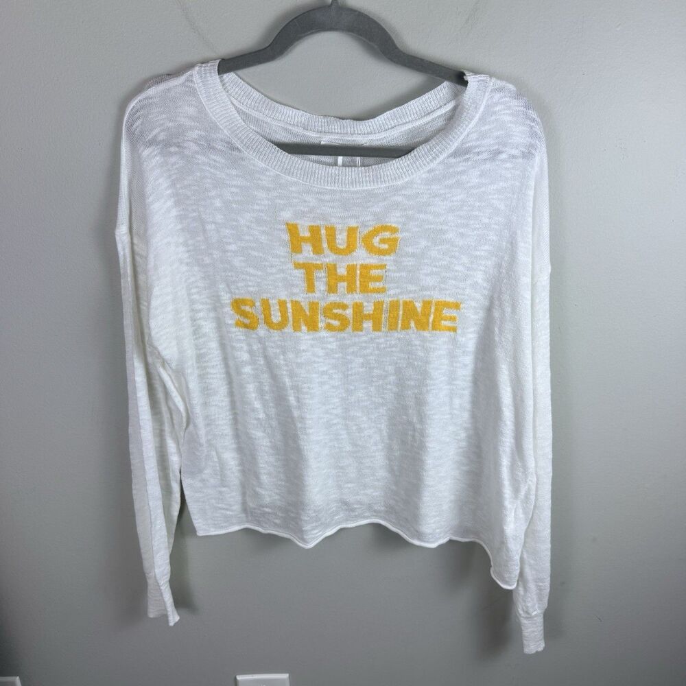 Stitchdrop Hug The Sunshine Graphic Light Knit Sweater Womens NWT Org $128 White